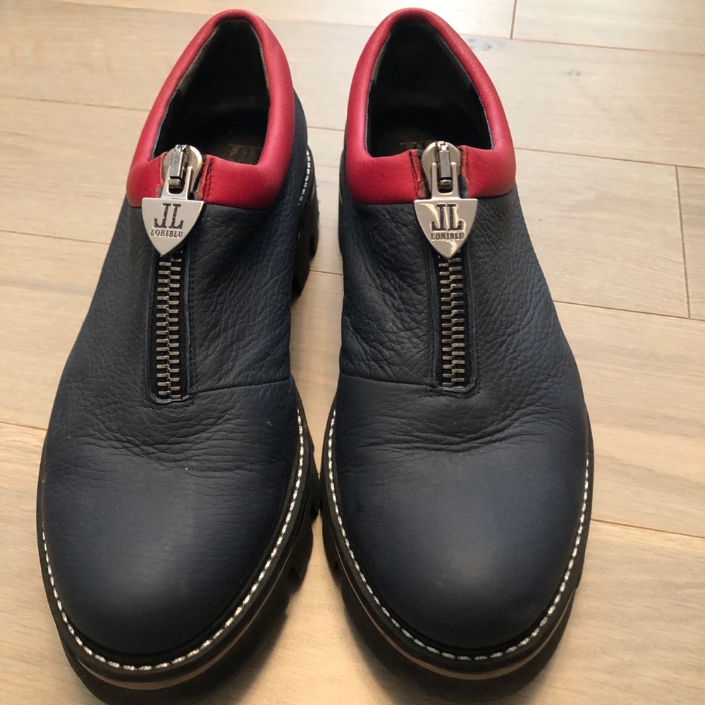 Navy red purple Loafers leather shoes